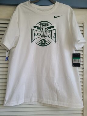 Nike White Crewneck Tee with Gray Swoosh and Text